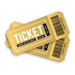 Vector golden party ticket isolated on white background. Cinema, theatre,  concert, play, party, event and festival gold ticket realistic template set. Ticket icon for website.